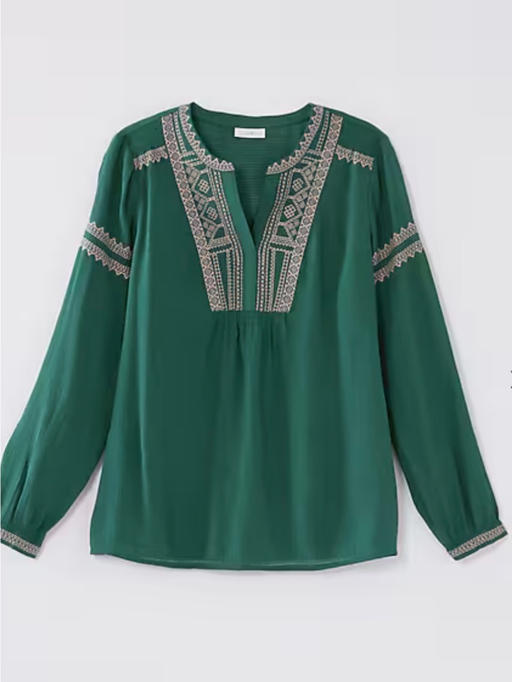 J. Jill Forest Green Embroidered V-Neck Tunic